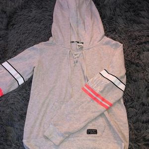Grey PINK hooded pullover